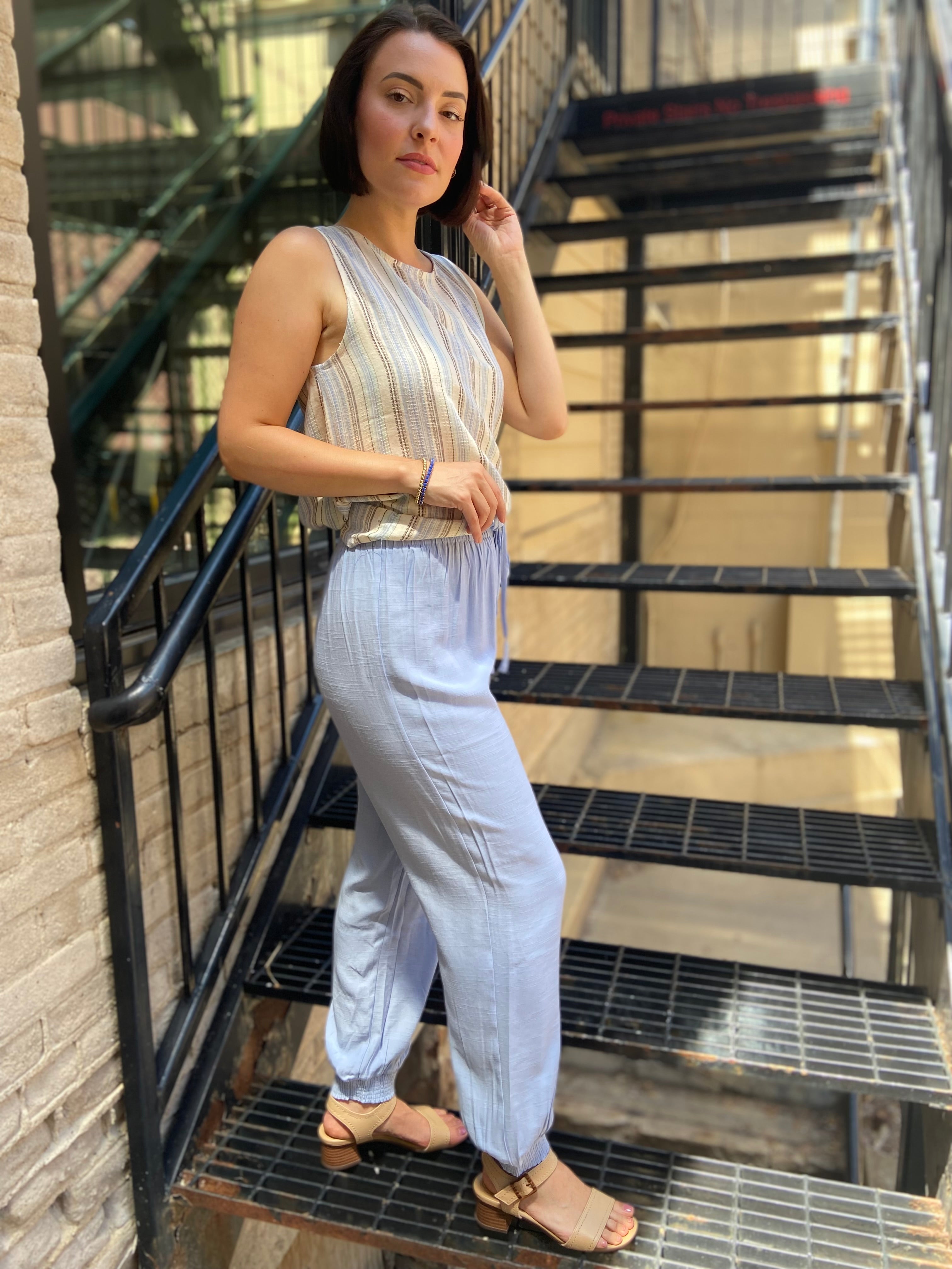 Aubri Chambray Smocked Joggers