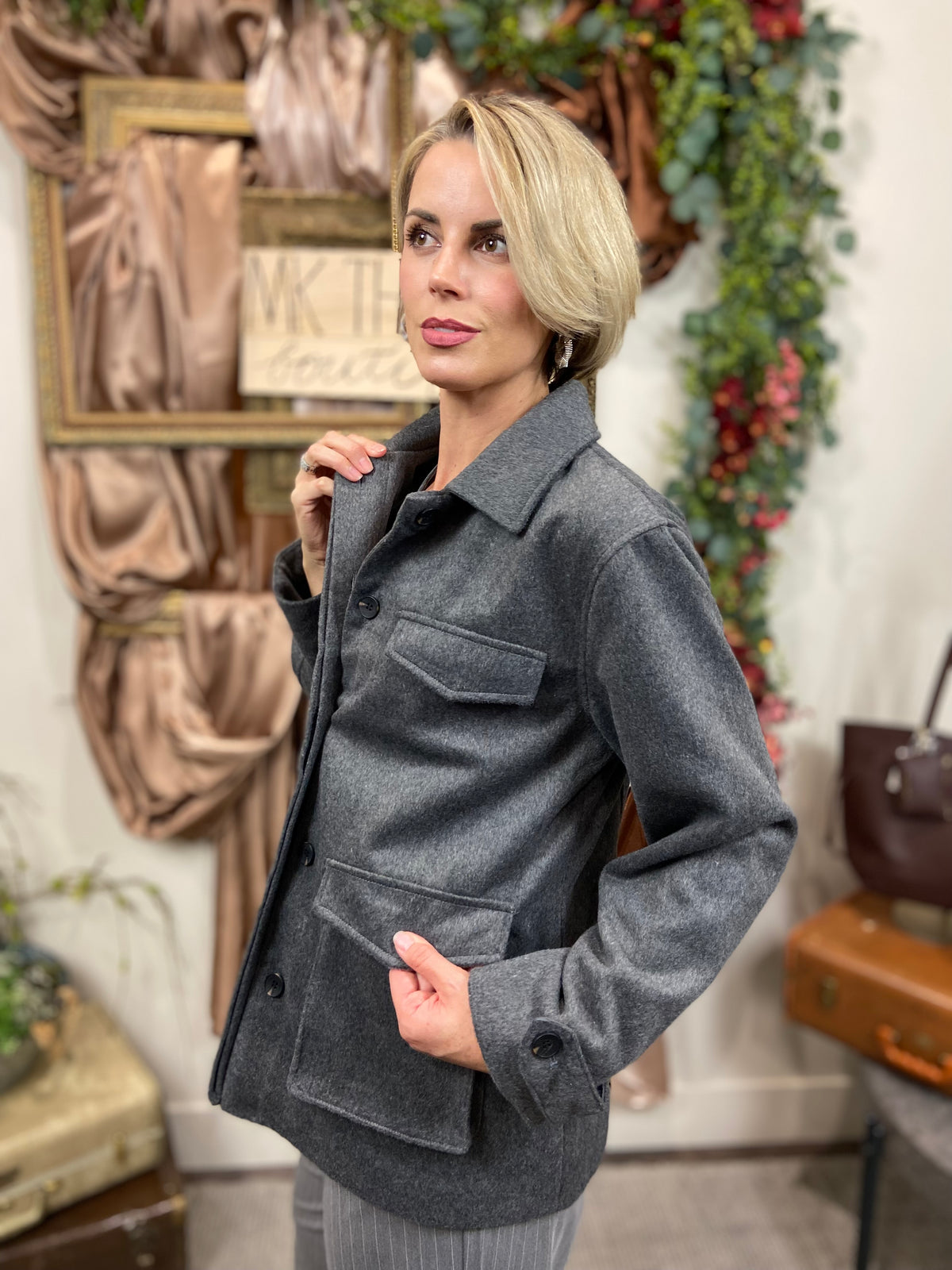 Beah Charcoal Soft Felt Jacket Coat