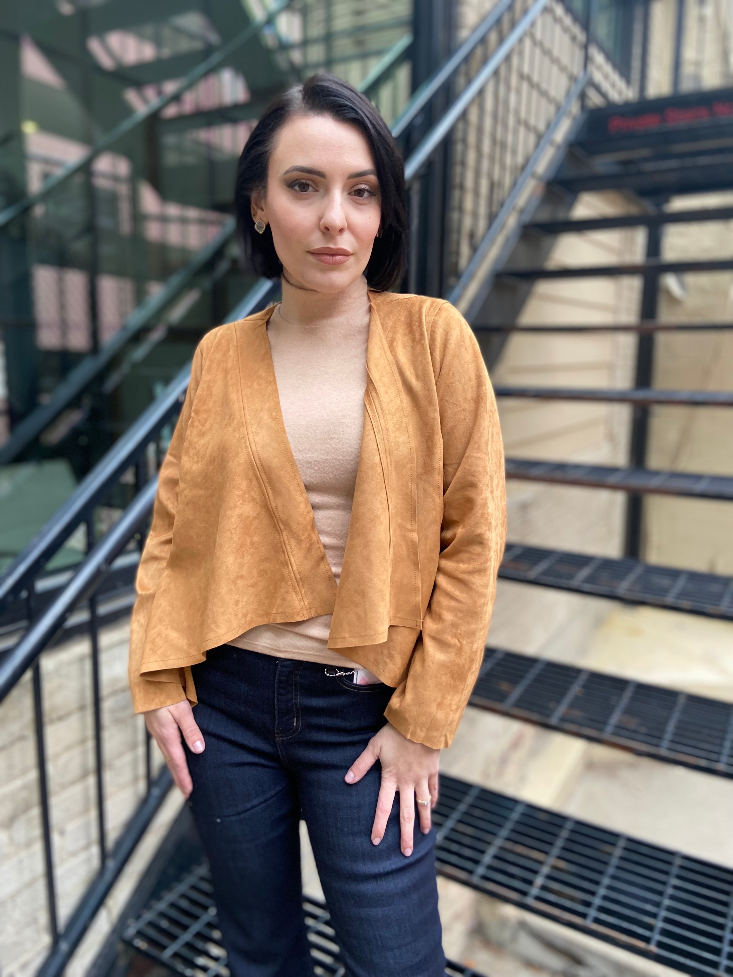 Azalia Cashew Suede Open Crop Jacket