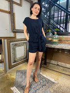 Alexa Dark Navy Boat Neck Romper