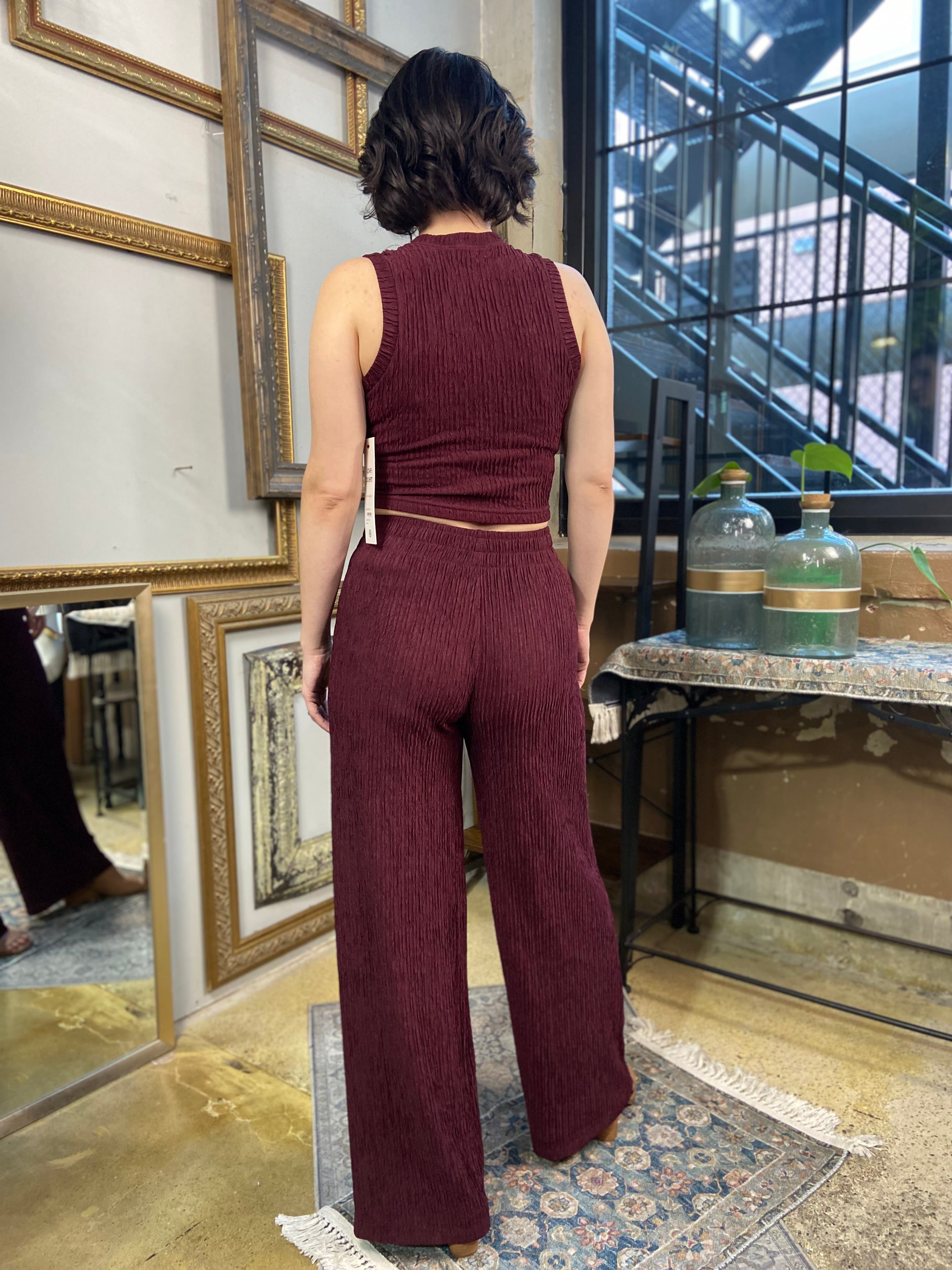 Gianni Plum Crinkle Textured Loungewear Set