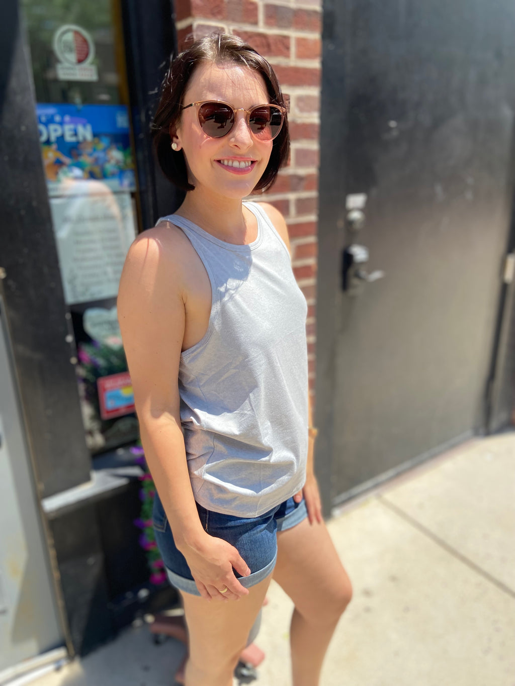Quinn Light Gray Open Back Tank Top