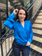 Brooke Blue Tie Long Balloon Sleeve Blouse