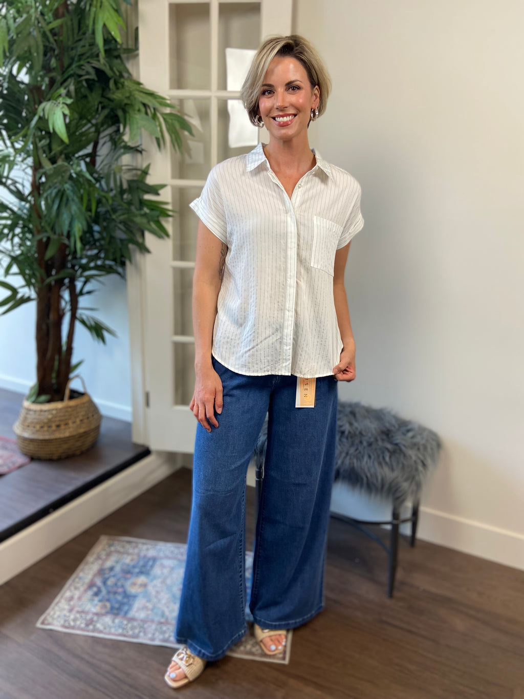Blair White Pin Stripe Collard Button Down Shirt - MK Threads Boutique