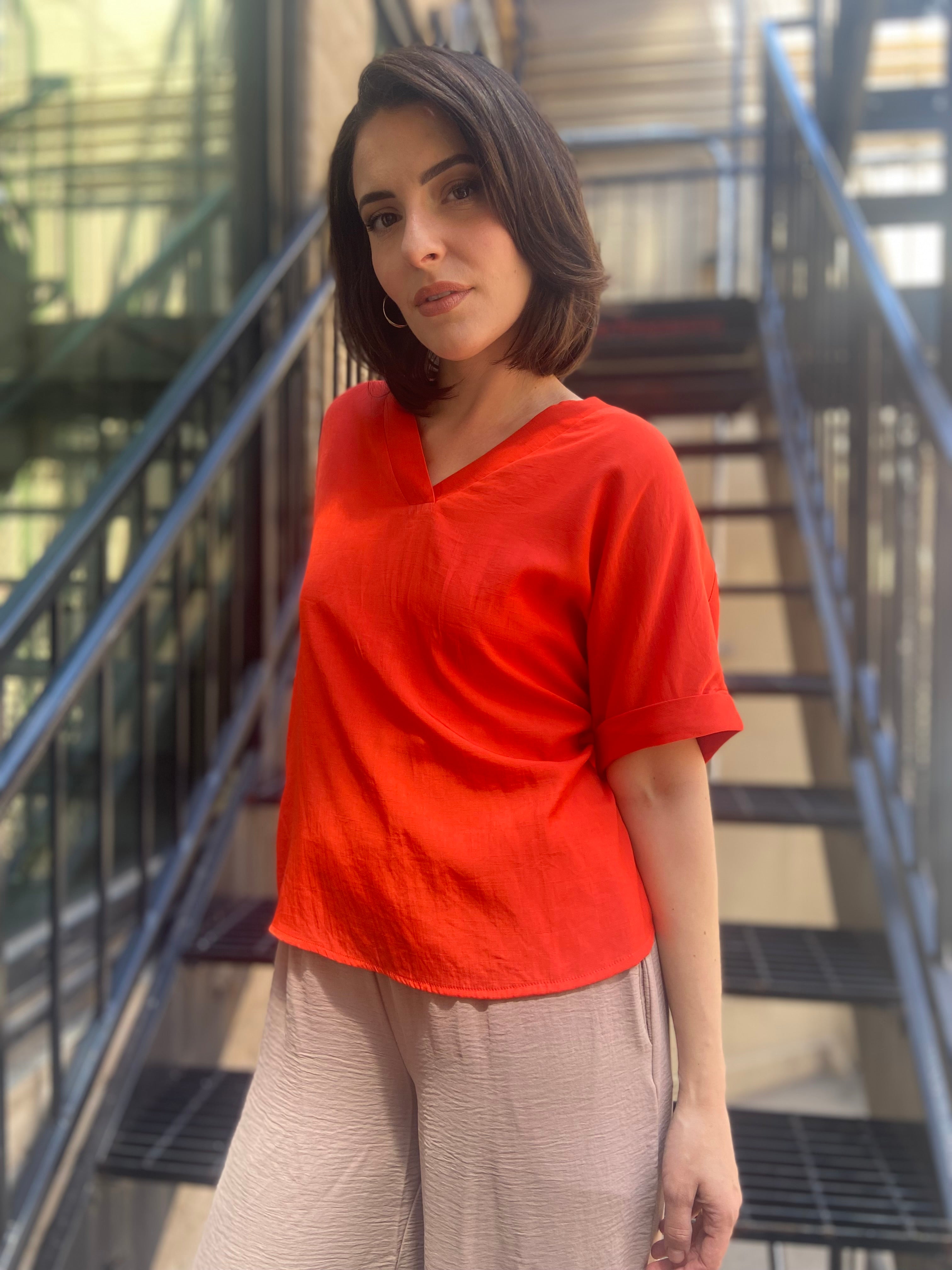 Paloma Orange Back Button Detail T Shirt Top