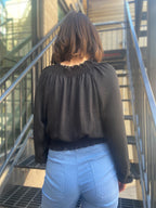 Nora Black Smocked Long Sleeve Blouse - MK Threads Boutique