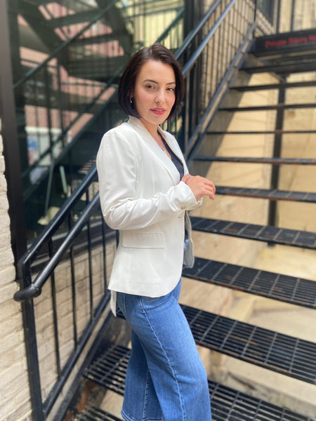 Saffron Off-White Front Button Blazer