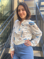 Blue Floral Zip Up Jacket
