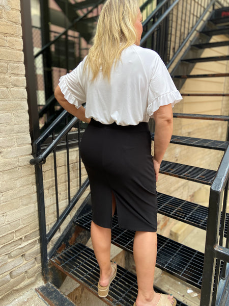 Janelle Plus Size Black Scuba Pencil Skirt