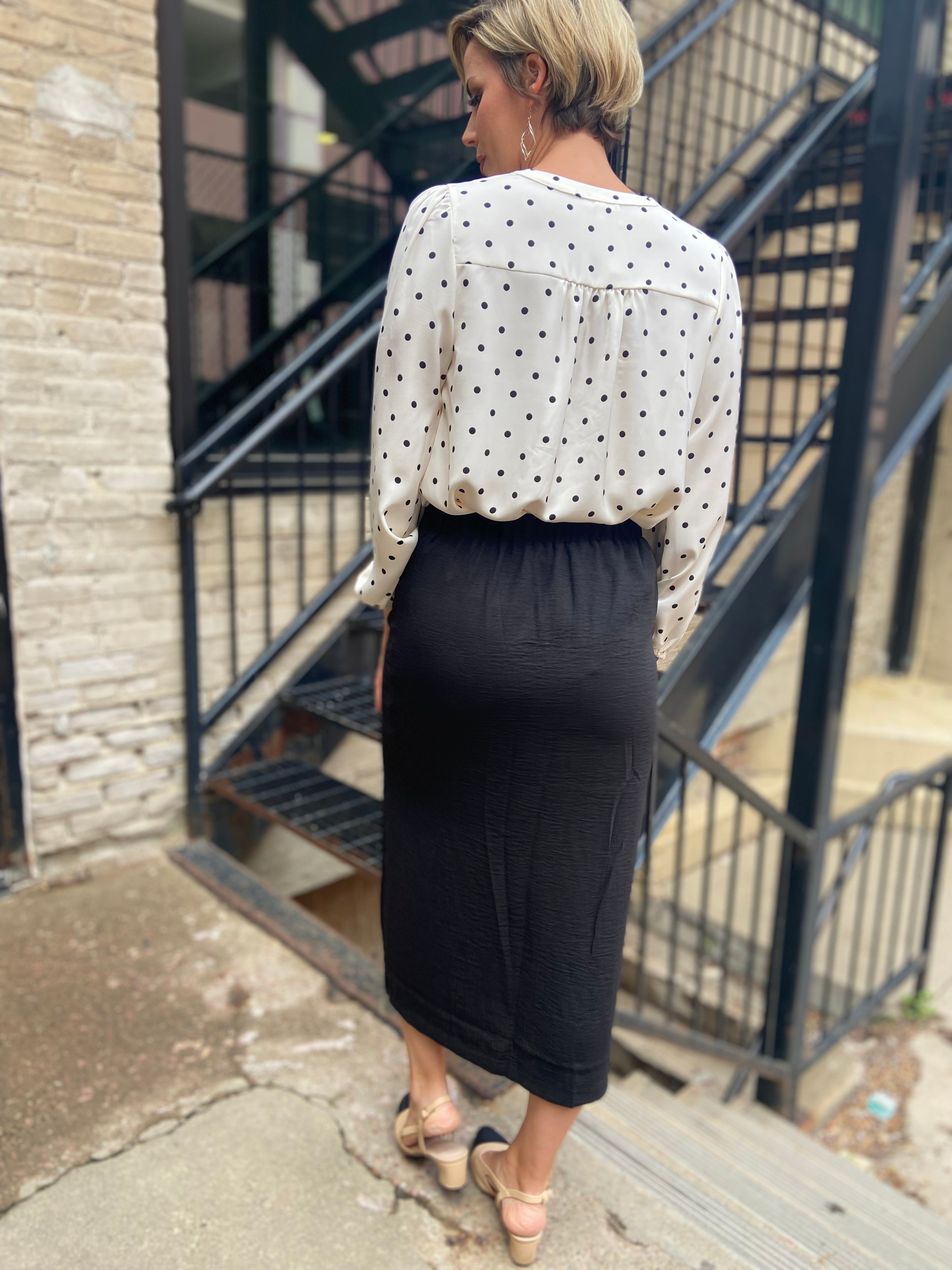 Ray Black Front Slit Button Down Linen Skirt