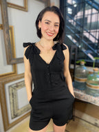 Cynthia Black Shoulder Knot Sleeveless Romper
