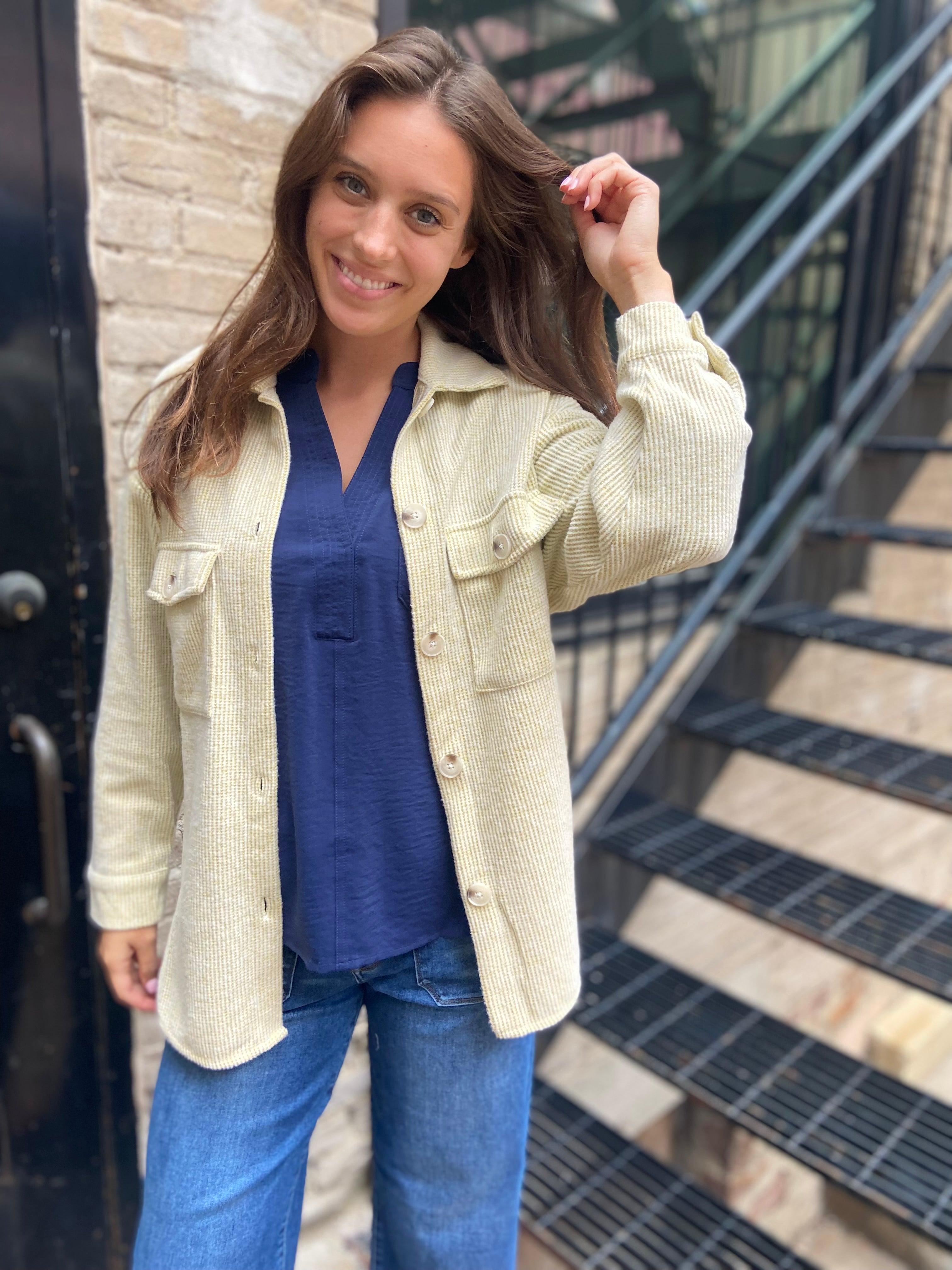 Stella Lime Green Waffle Knit Oversized Shacket