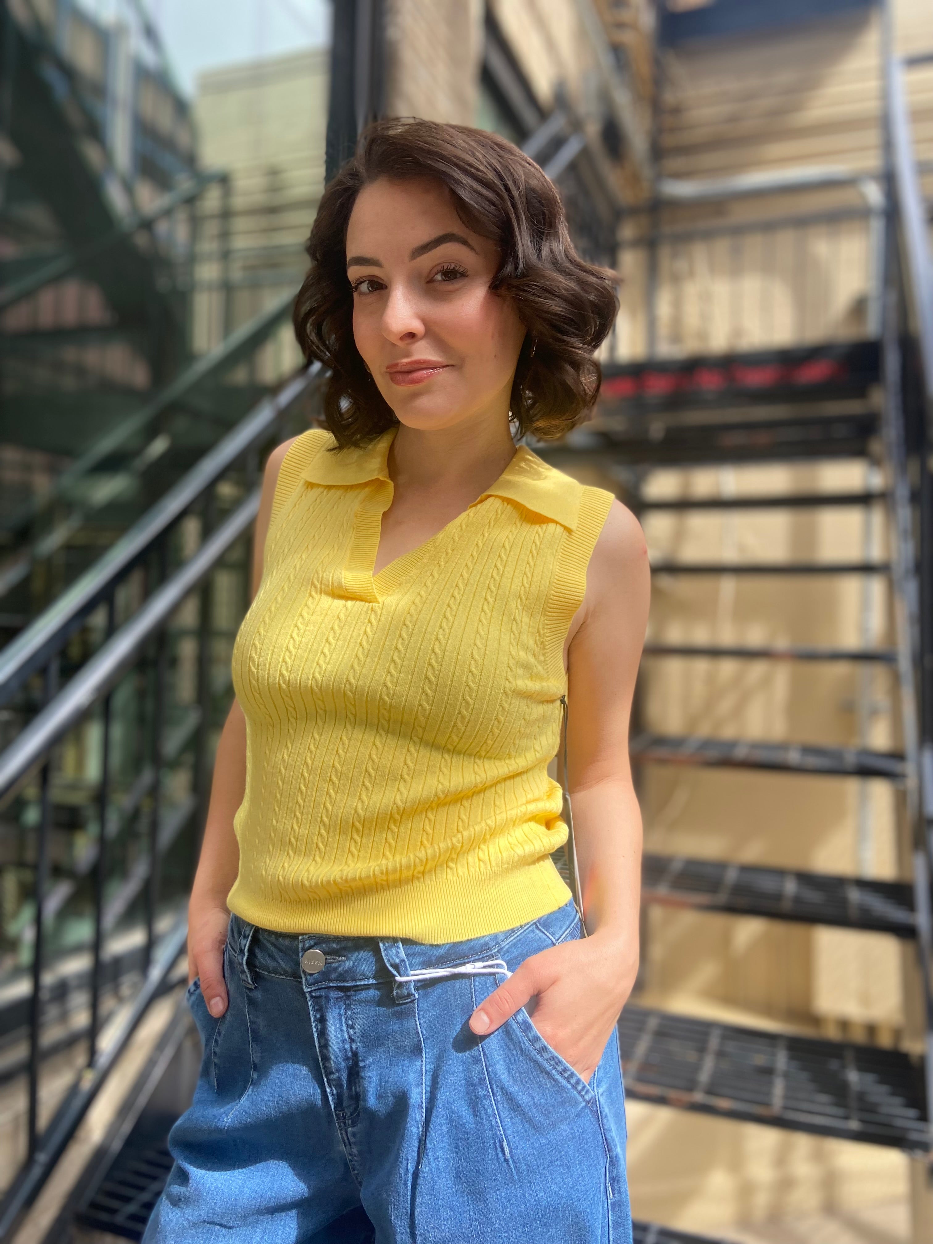 Ally Yellow Sleeveless Sweater Vest - MK Threads Boutique
