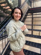 Geo Olive Quilted Bomber Jacket