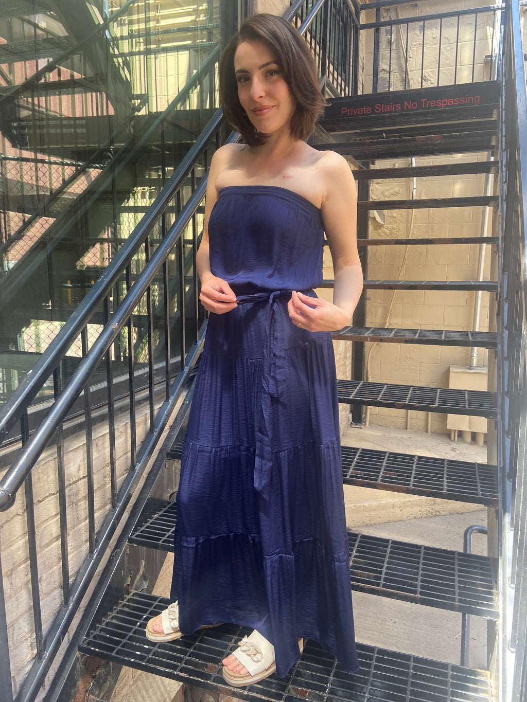 Nico Navy Strapless Tie Waist Maxi Dress - MK Threads Boutique