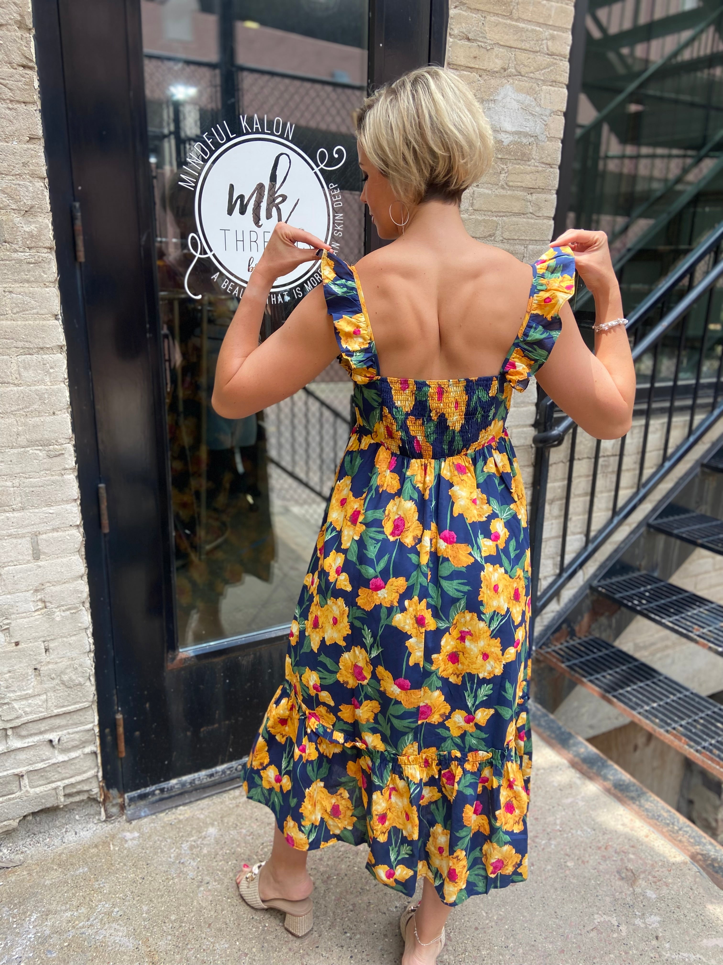 Elowen Navy Floral Midi Dress