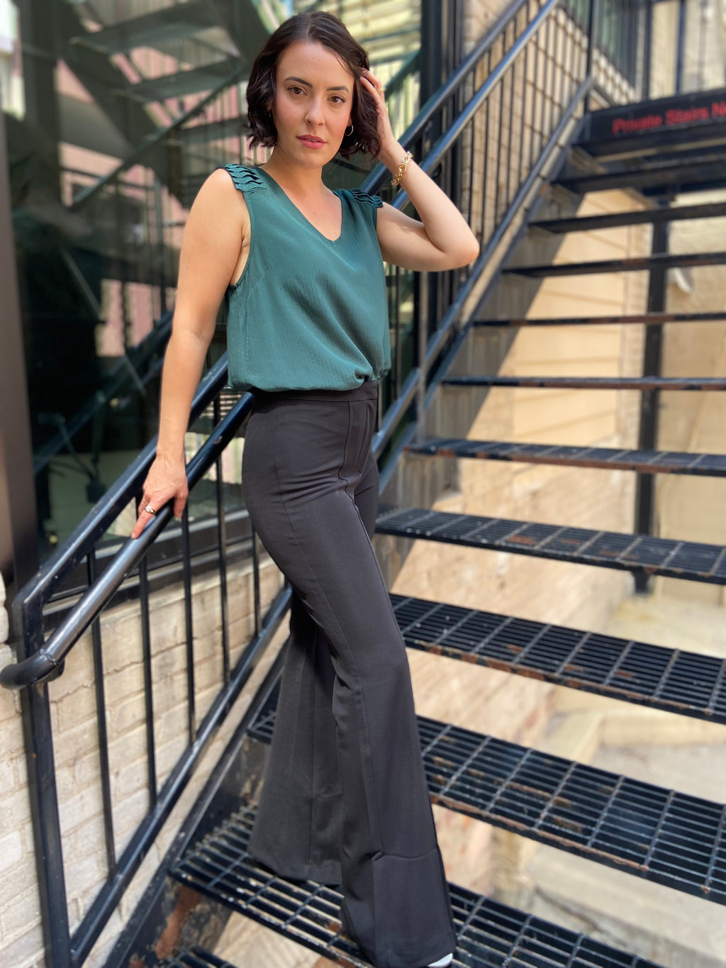Courtney Black Front Slit Flare Pants