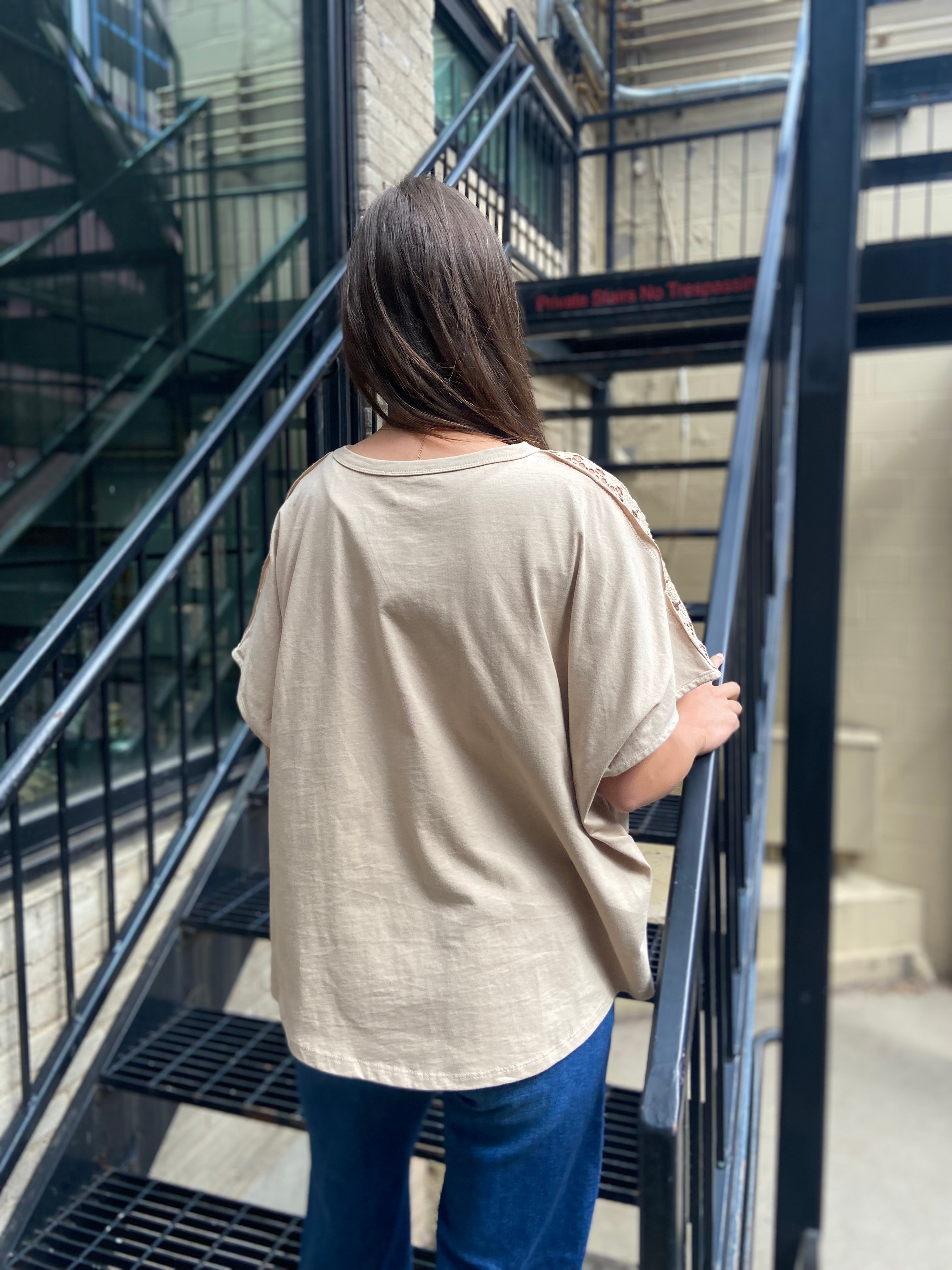 Savannah Khaki Crochet Lace Top