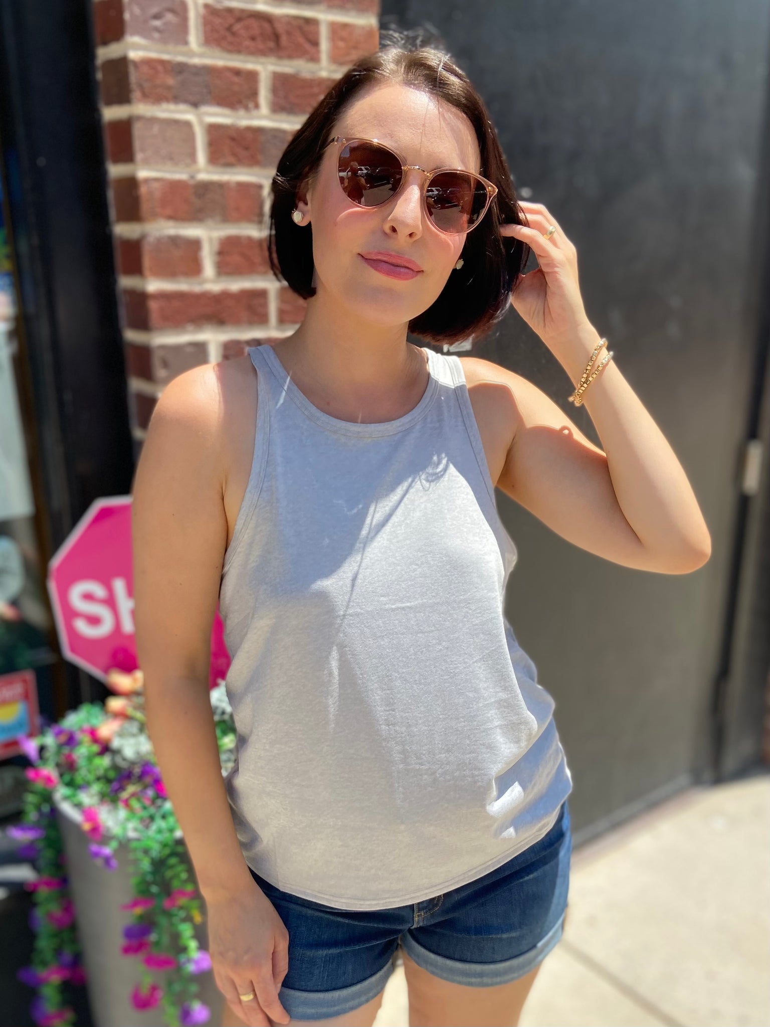 Quinn Light Gray Open Back Tank Top