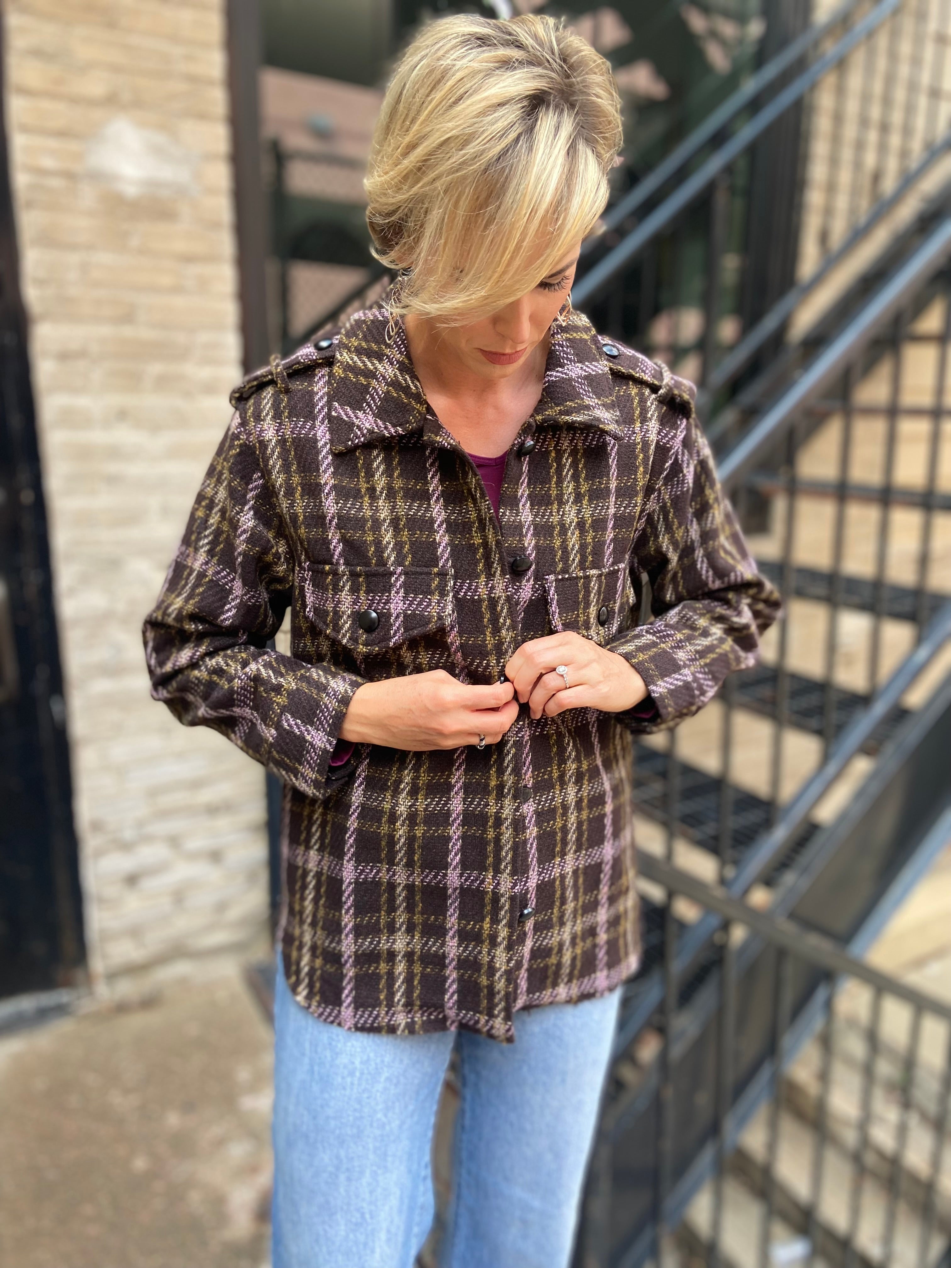 Lydia Brown Plaid Button Down Shacket