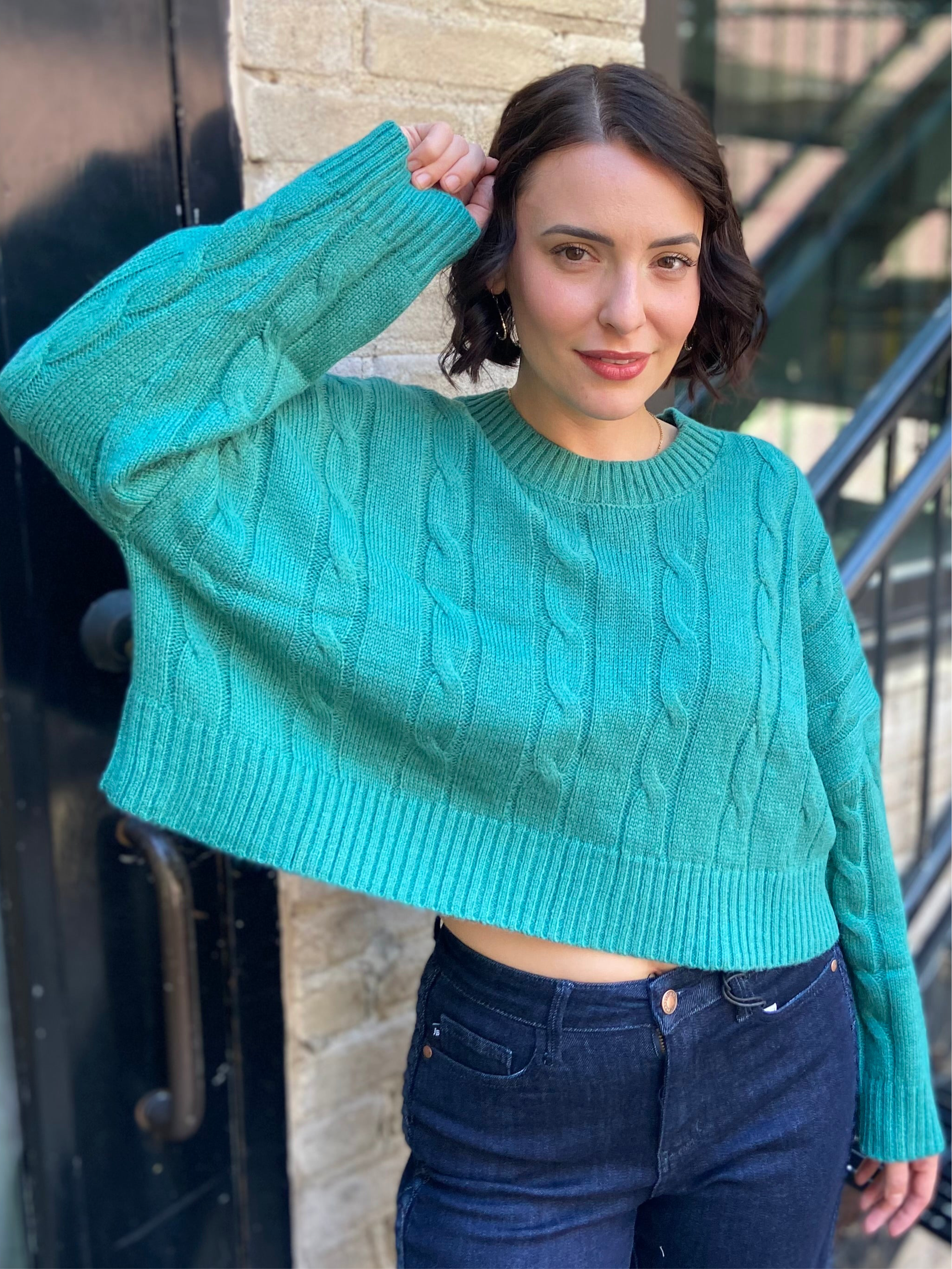 Kylie Green Lightweight Knit Cropped Sweater