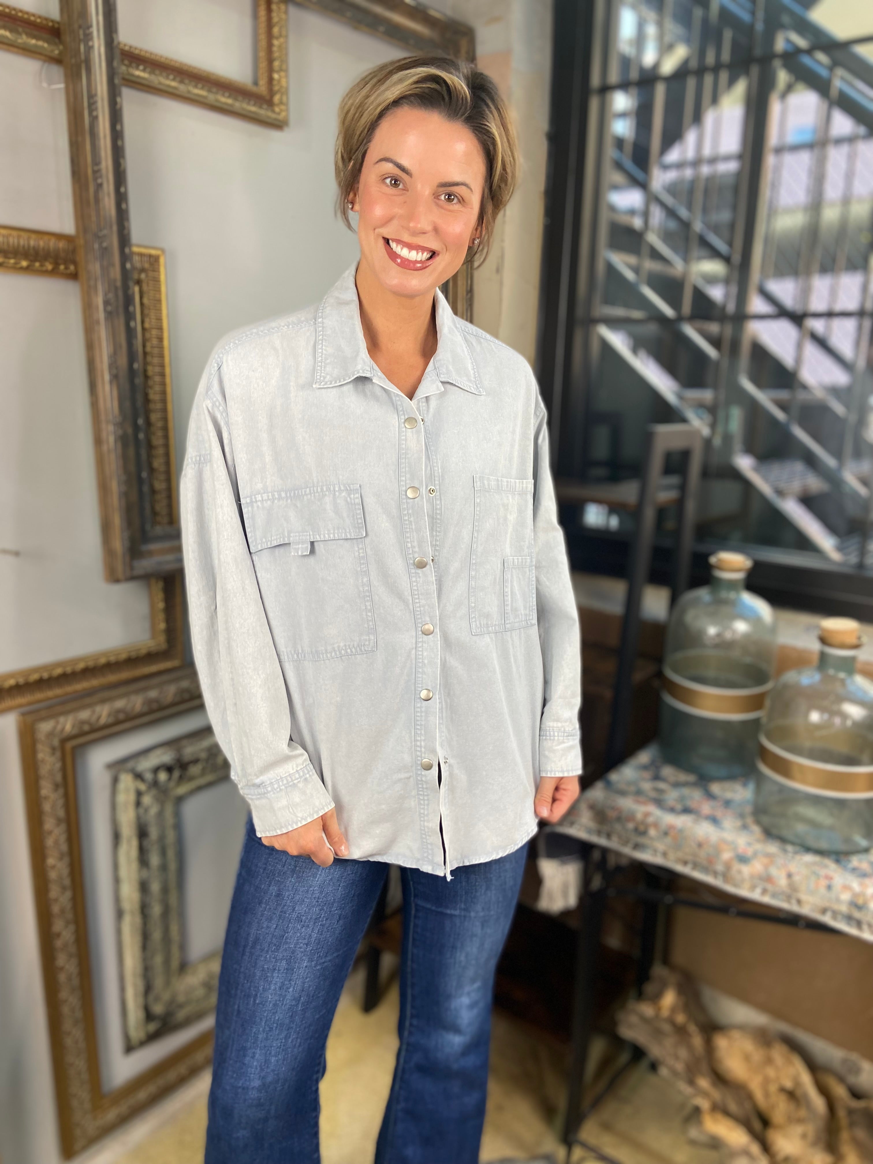 Lila Pale Blue Oversized Jean Jacket