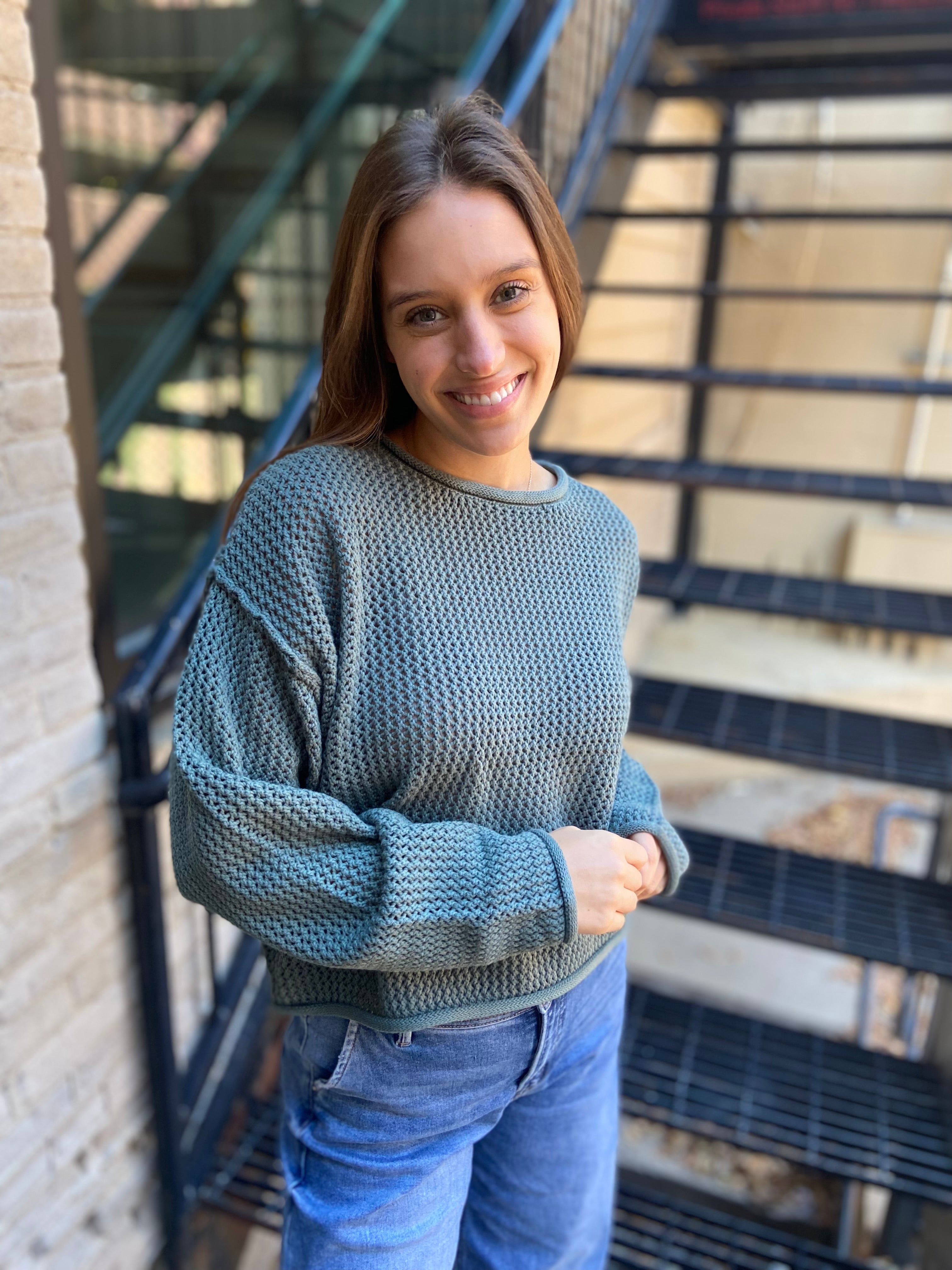 Lia Ash Jade Crochet Drop Shoulder Sweater