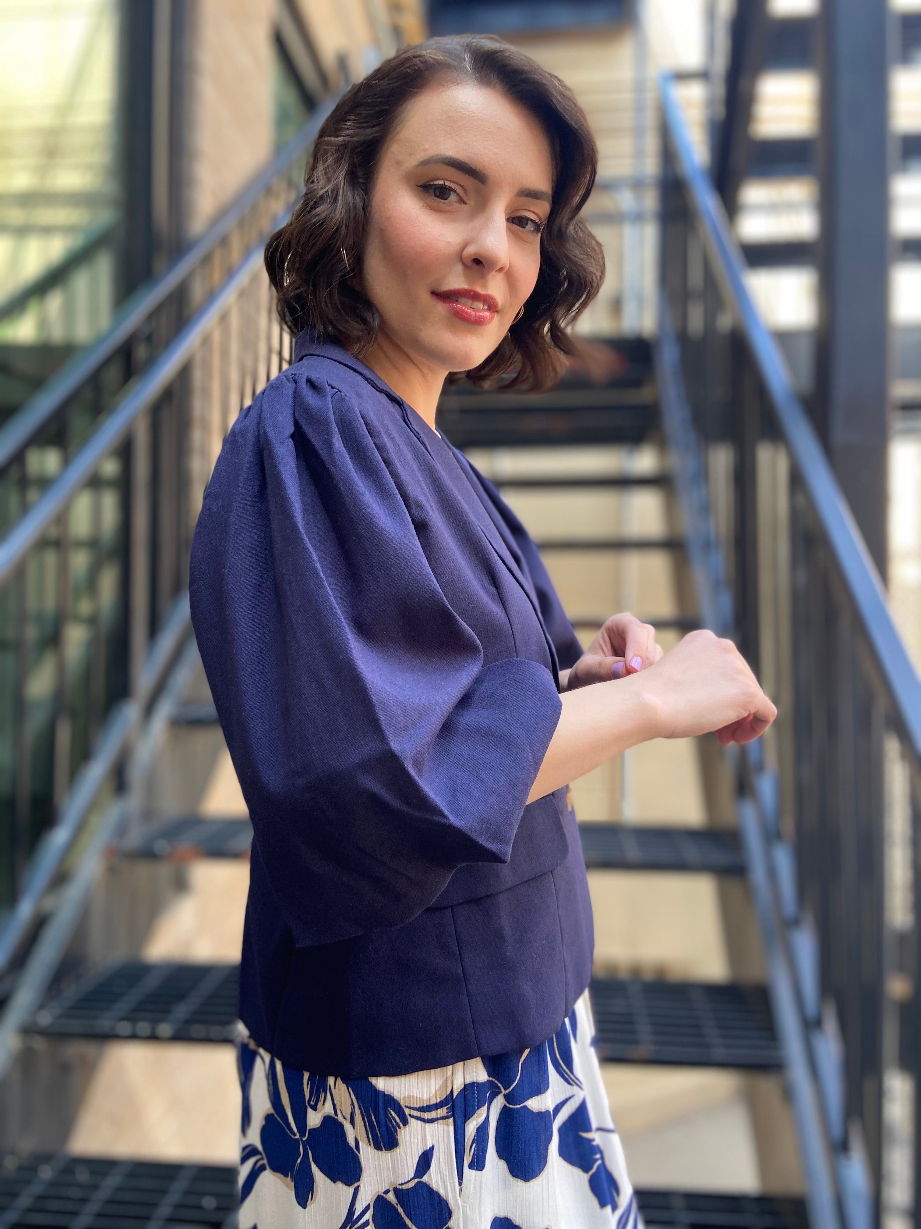 Oakley Navy Blue Bubble Sleeve Blazer Top - MK Threads Boutique