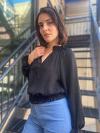 Nora Black Smocked Long Sleeve Blouse - MK Threads Boutique