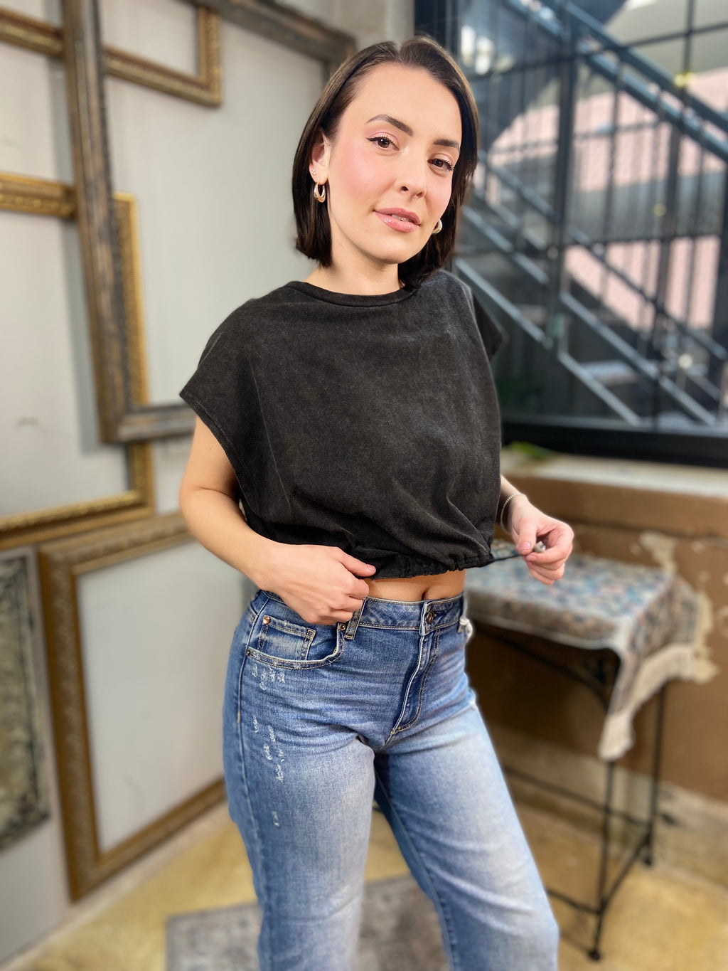 Aria Black Washed Sleeveless Top