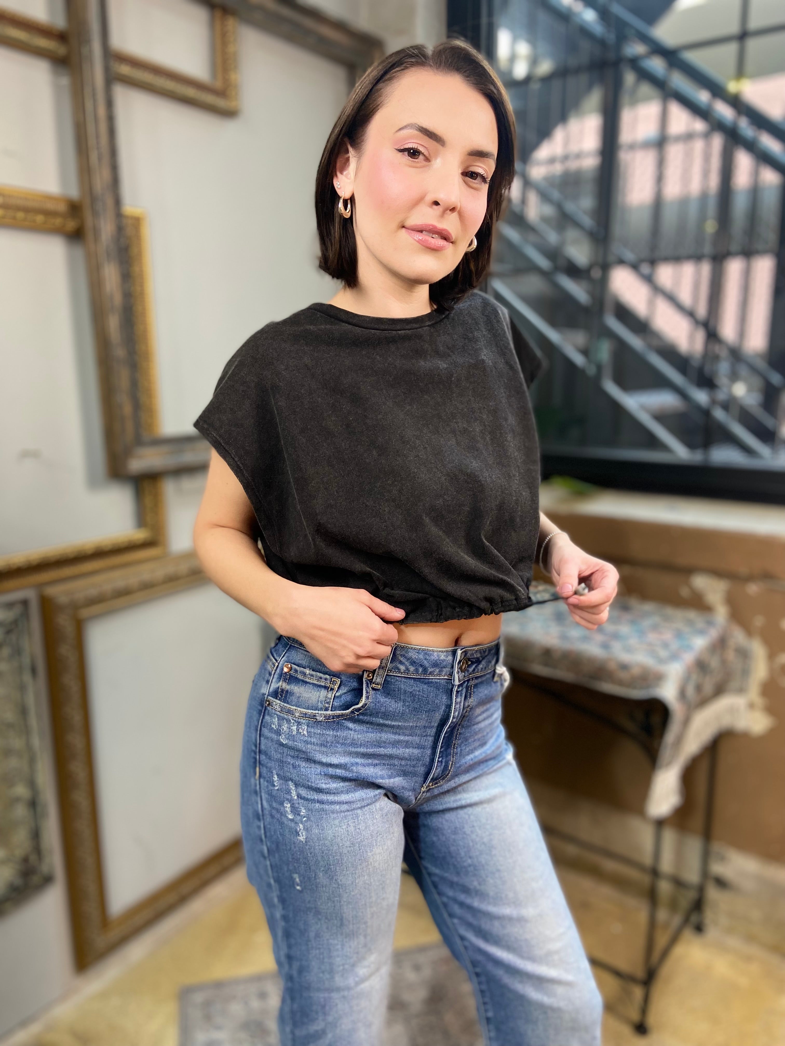 Aria Black Washed Sleeveless Top