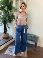 Ansel Light Mocha Pin Stripe Button Up - MK Threads Boutique