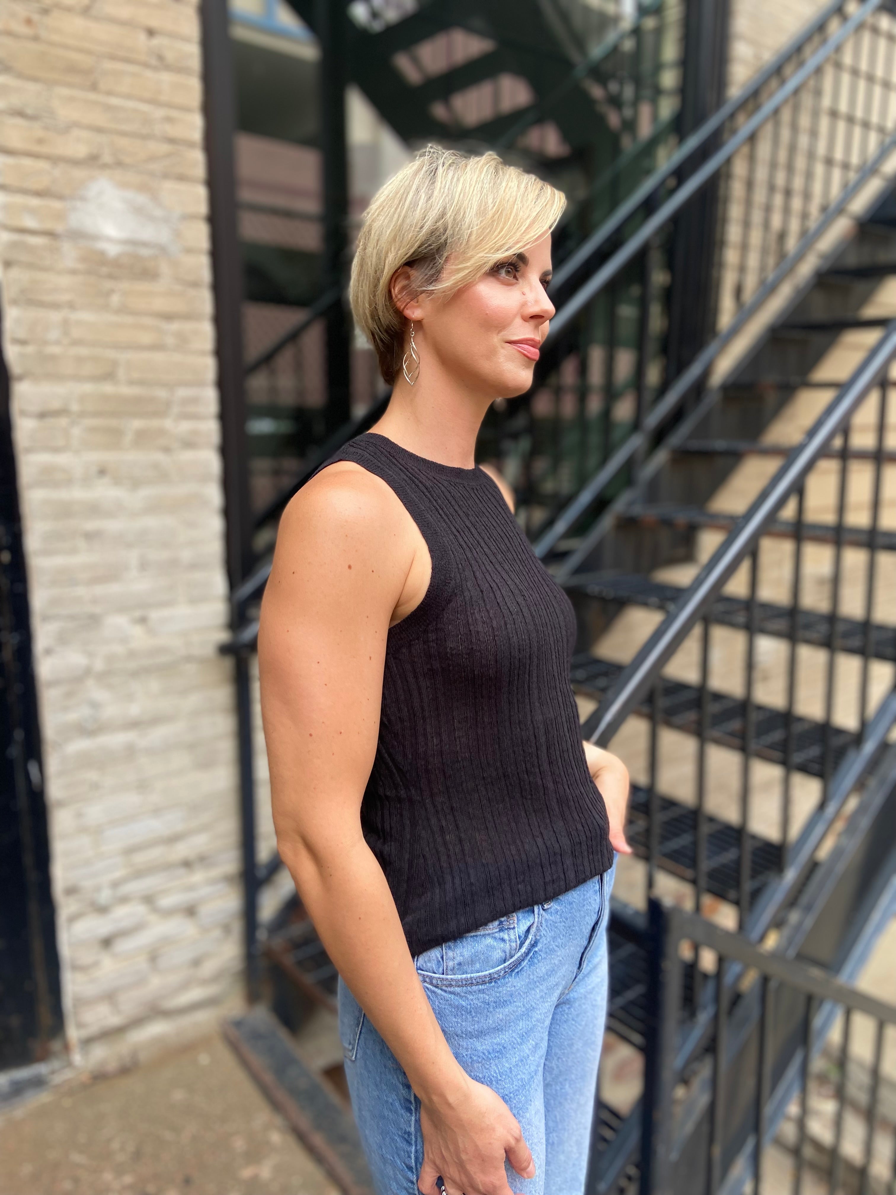 Elle Black Knit Tank Top
