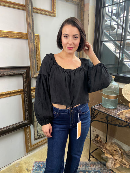 Meghan Black Ruffled Cropped Top