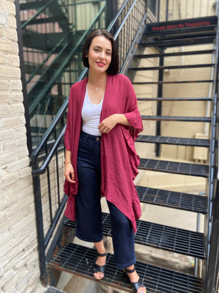 Kaitlee Maroon Thin Ruffle Cardigan