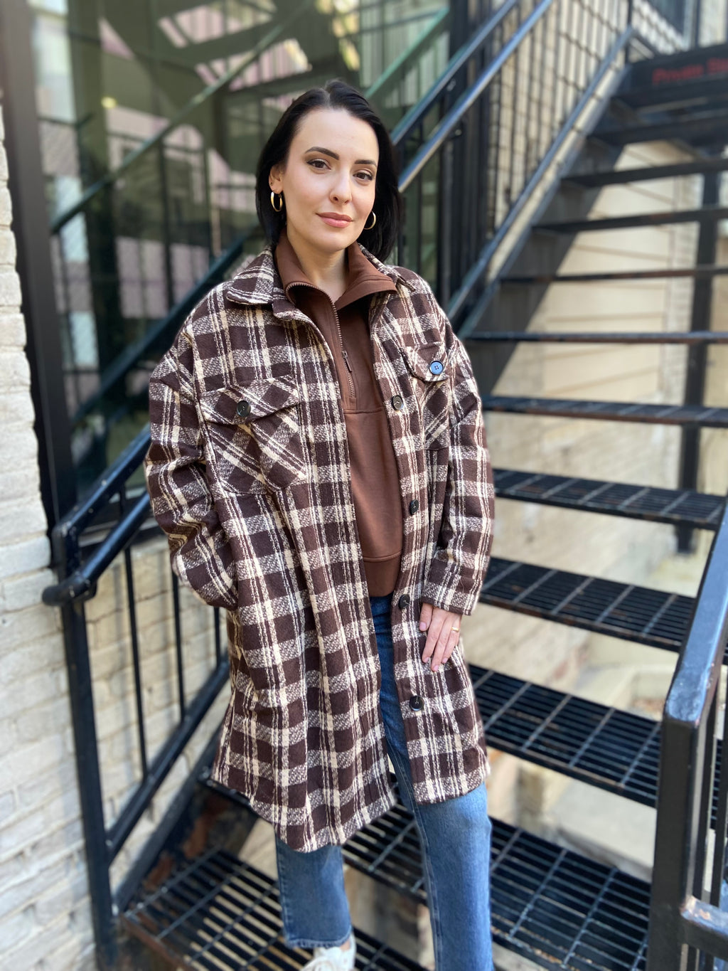Sally Brown Plaid Midi Jacket