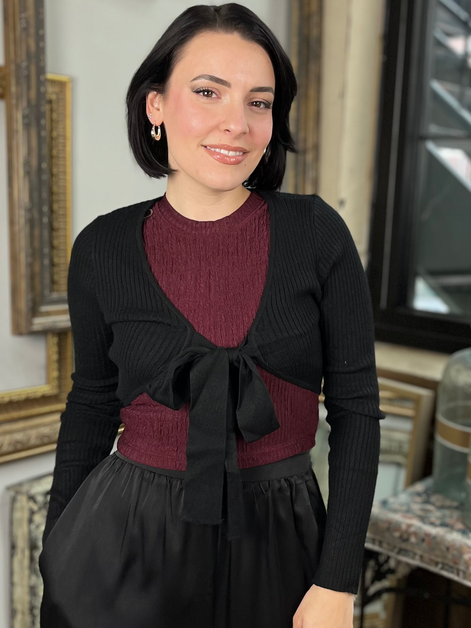 Avery Black Front Tie Bolero Cardigan