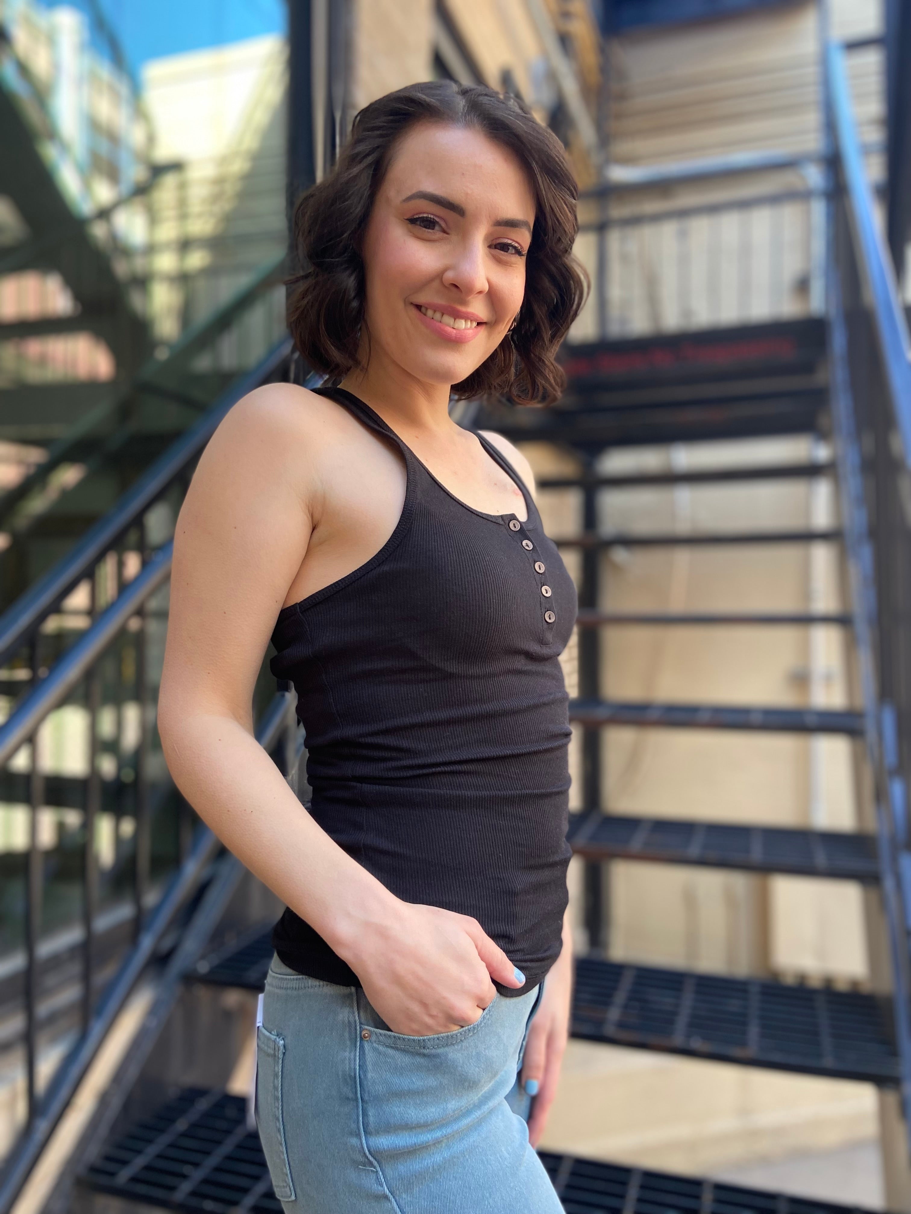 Emma Black Square Neck Button Tank Top - MK Threads Boutique