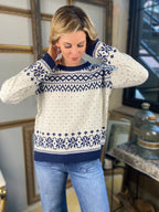Ellisa Ivory & Navy Pattern Knit Sweater
