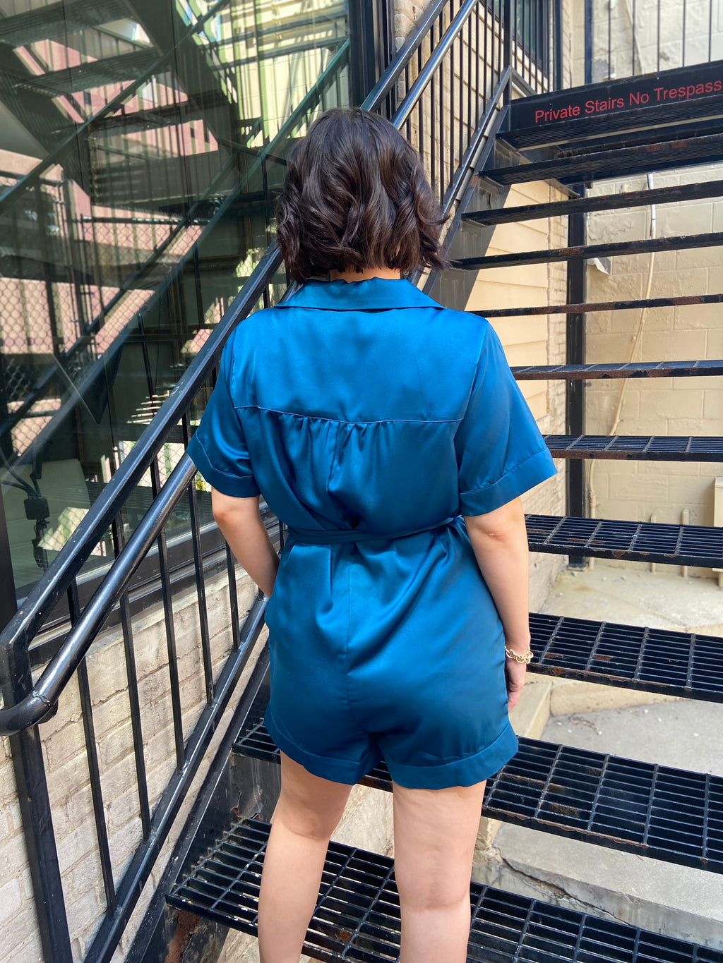 Harper Teal Satin Romper