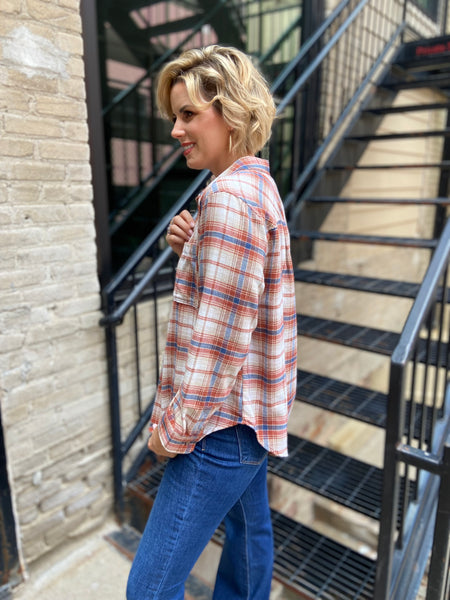 Beth Terra Cotta Plaid Long Sleeve Top