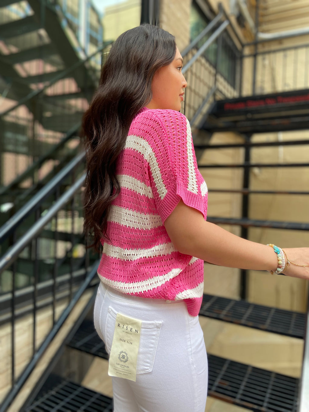 Jovi Pink & White Stripe Sweater Vest - MK Threads Boutique