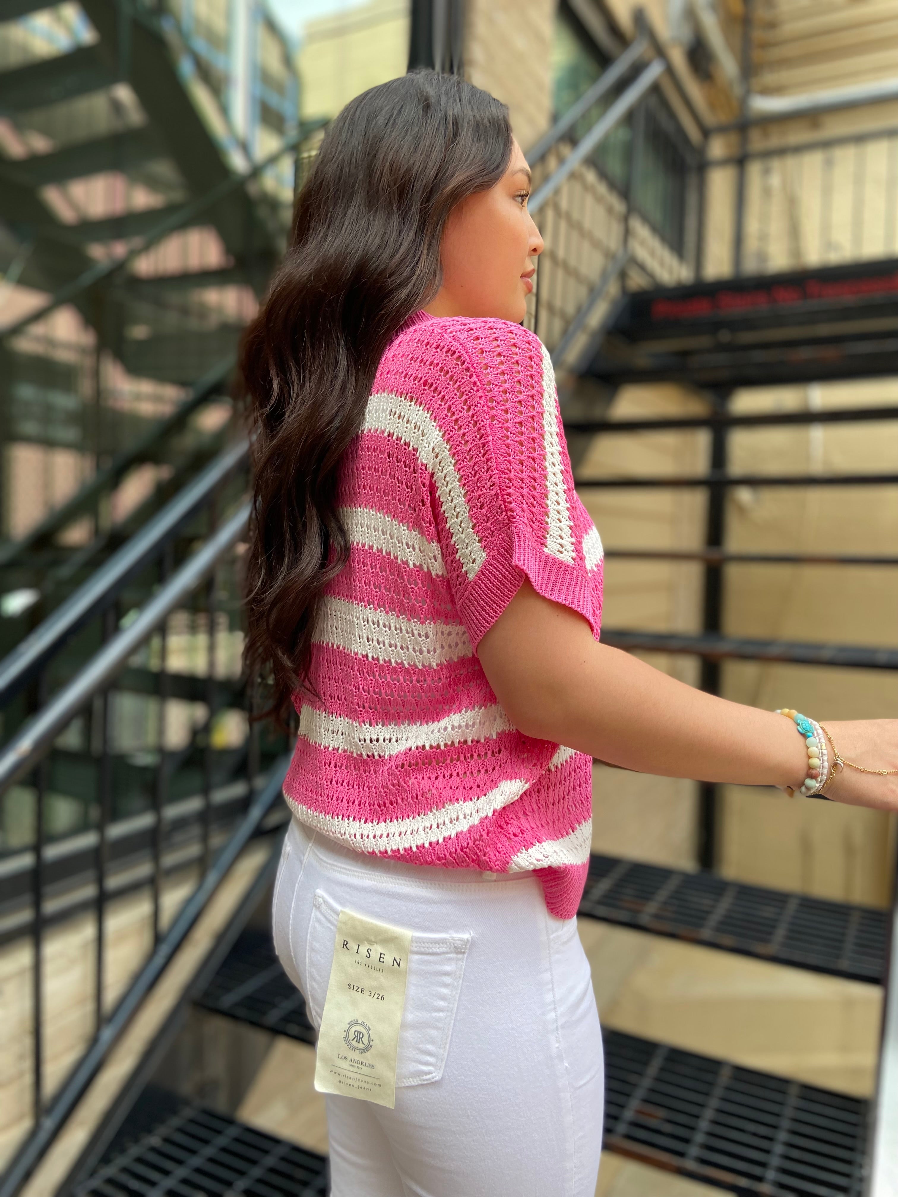 Jovi Pink & White Stripe Sweater Vest - MK Threads Boutique