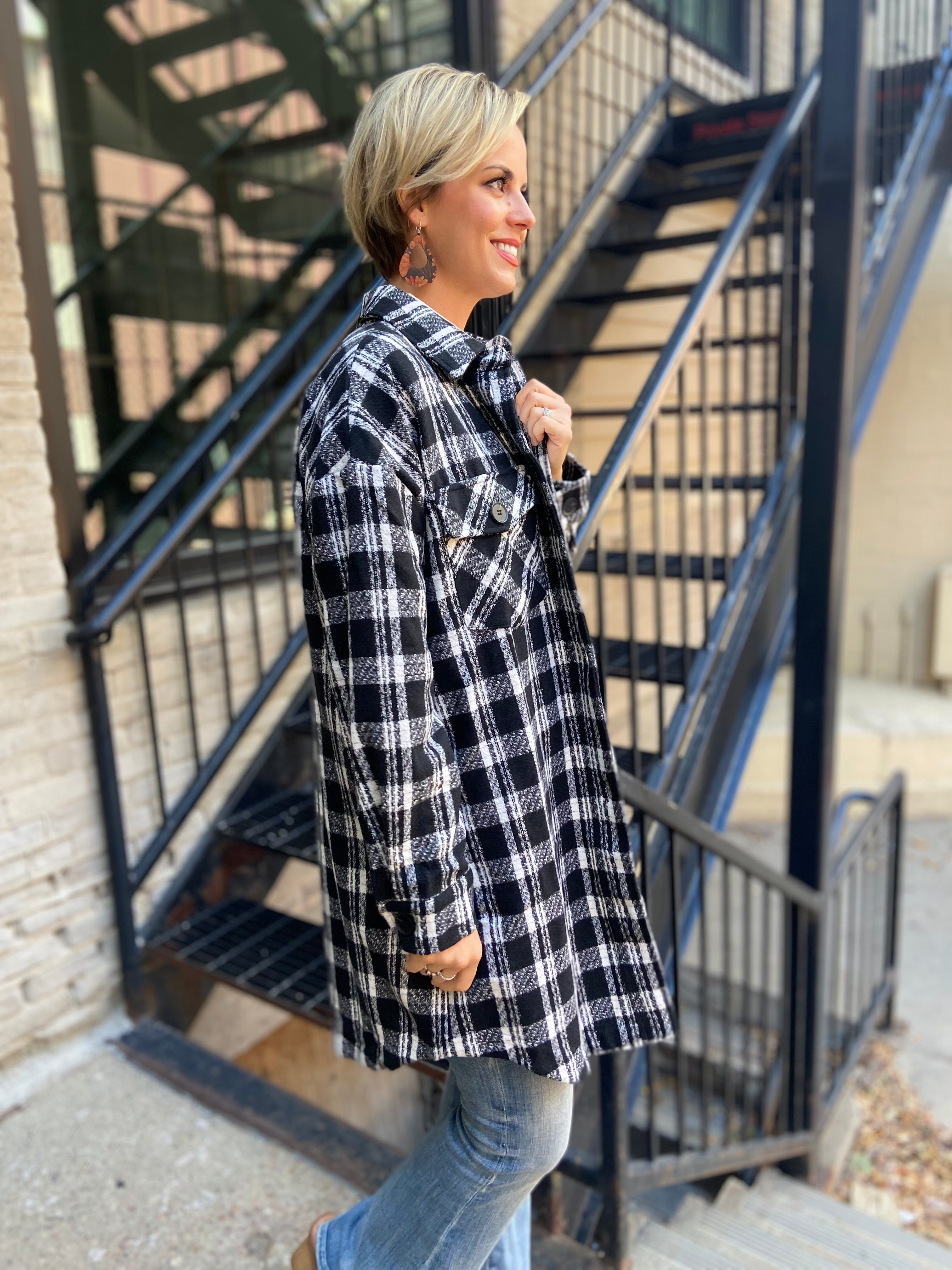 Sally Black Plaid Midi Jacket