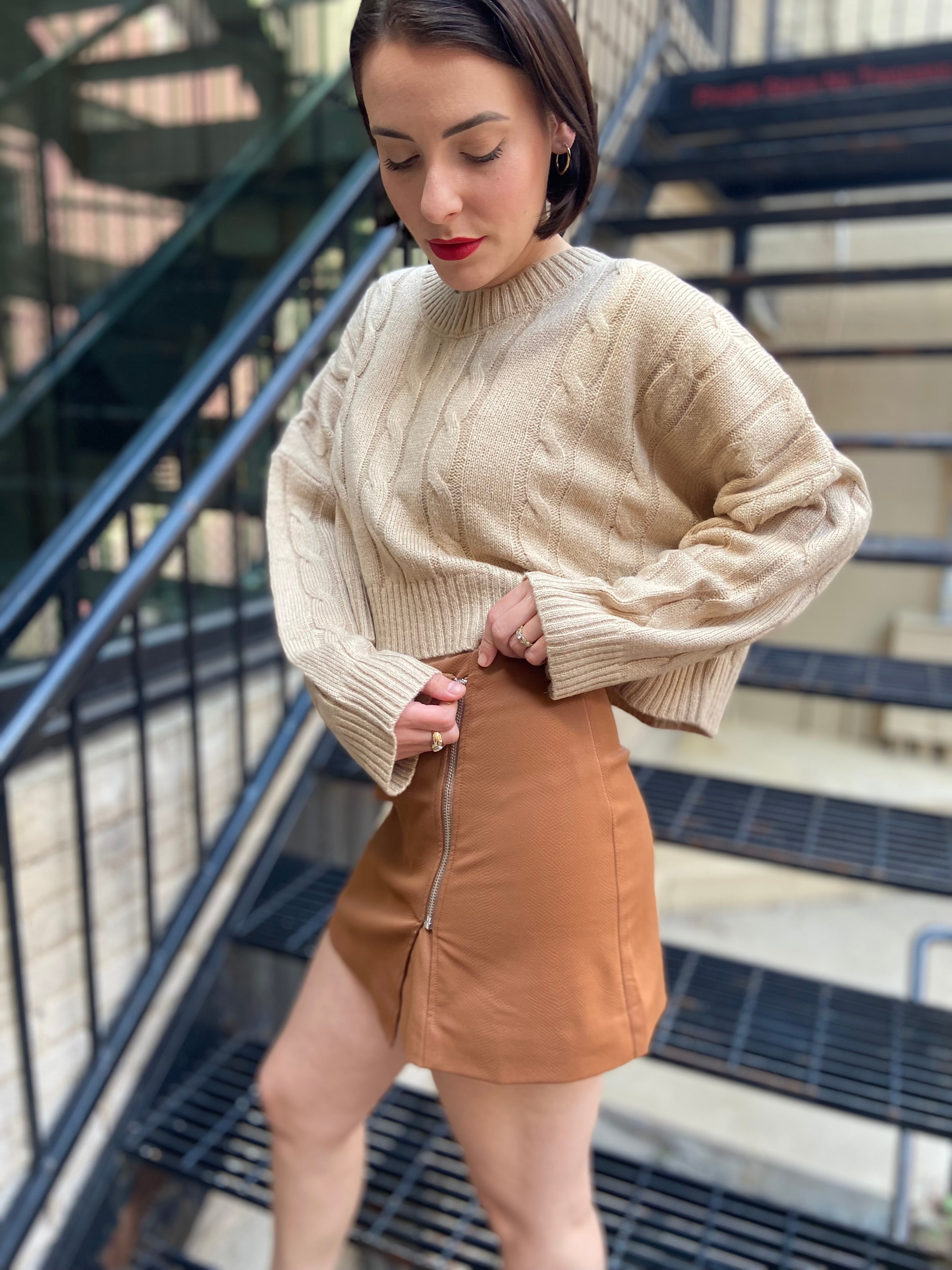 Cecelia Camel Faux Leather Mini Skirt