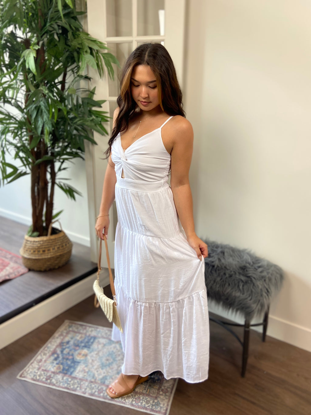 Allie White Cross Front Maxi Dress - MK Threads Boutique