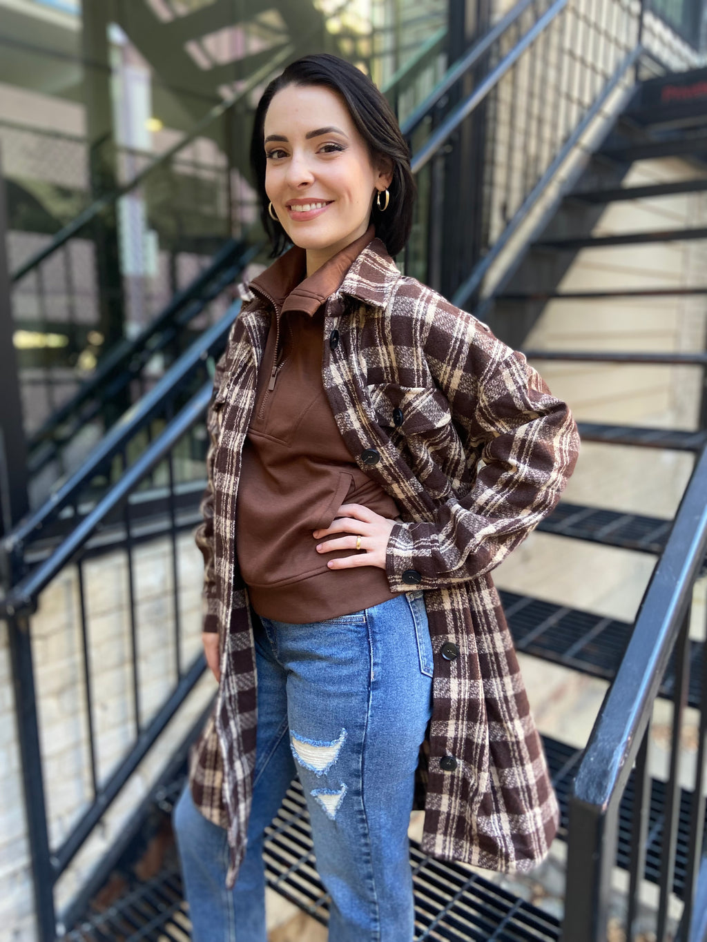 Sally Brown Plaid Midi Jacket