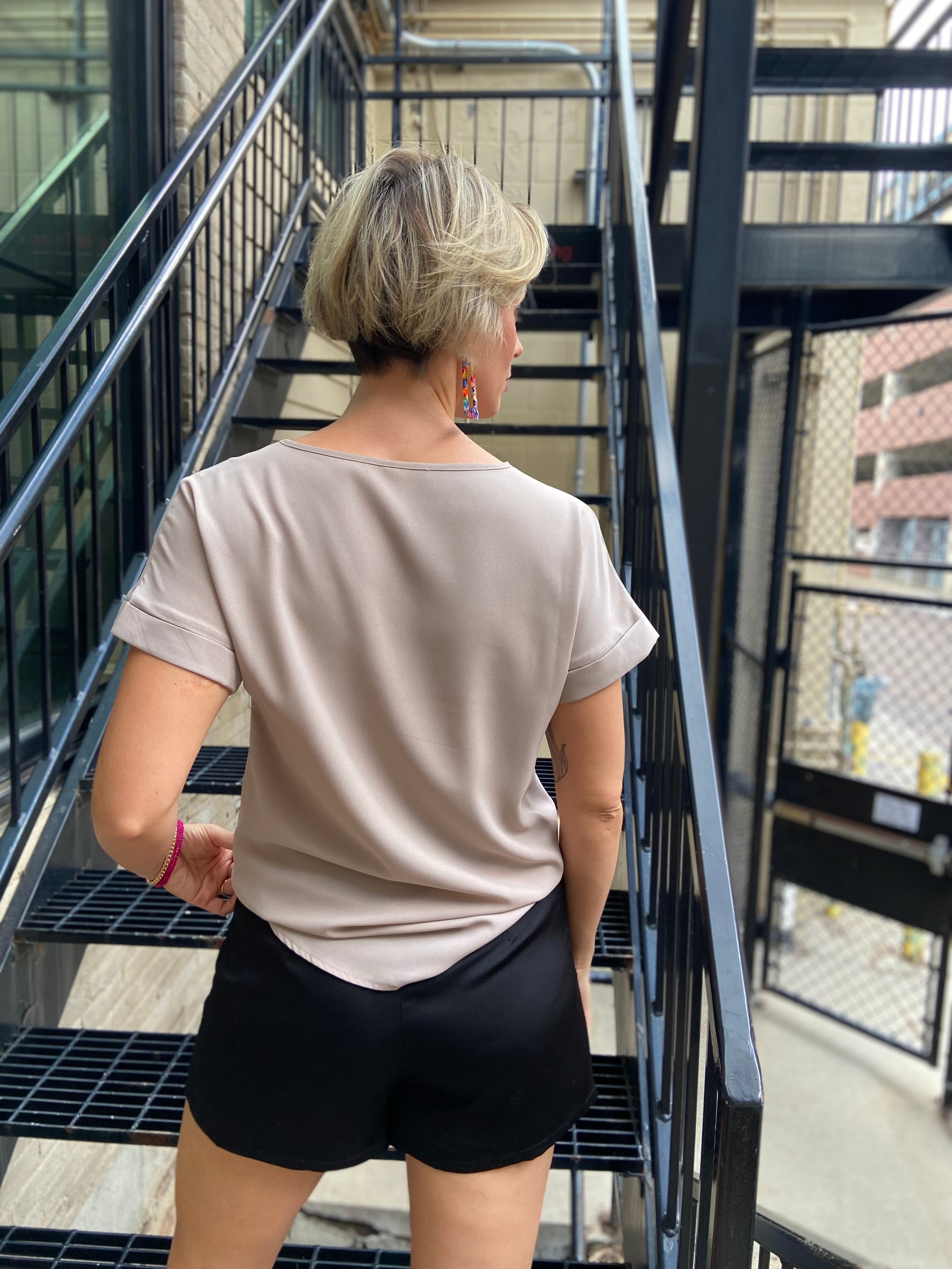 Rina Ash Mocha Cuffed Sleeve Top