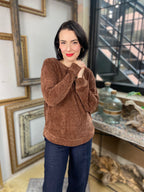 Kayla Brown Chenille Waffle Round Neck Sweater