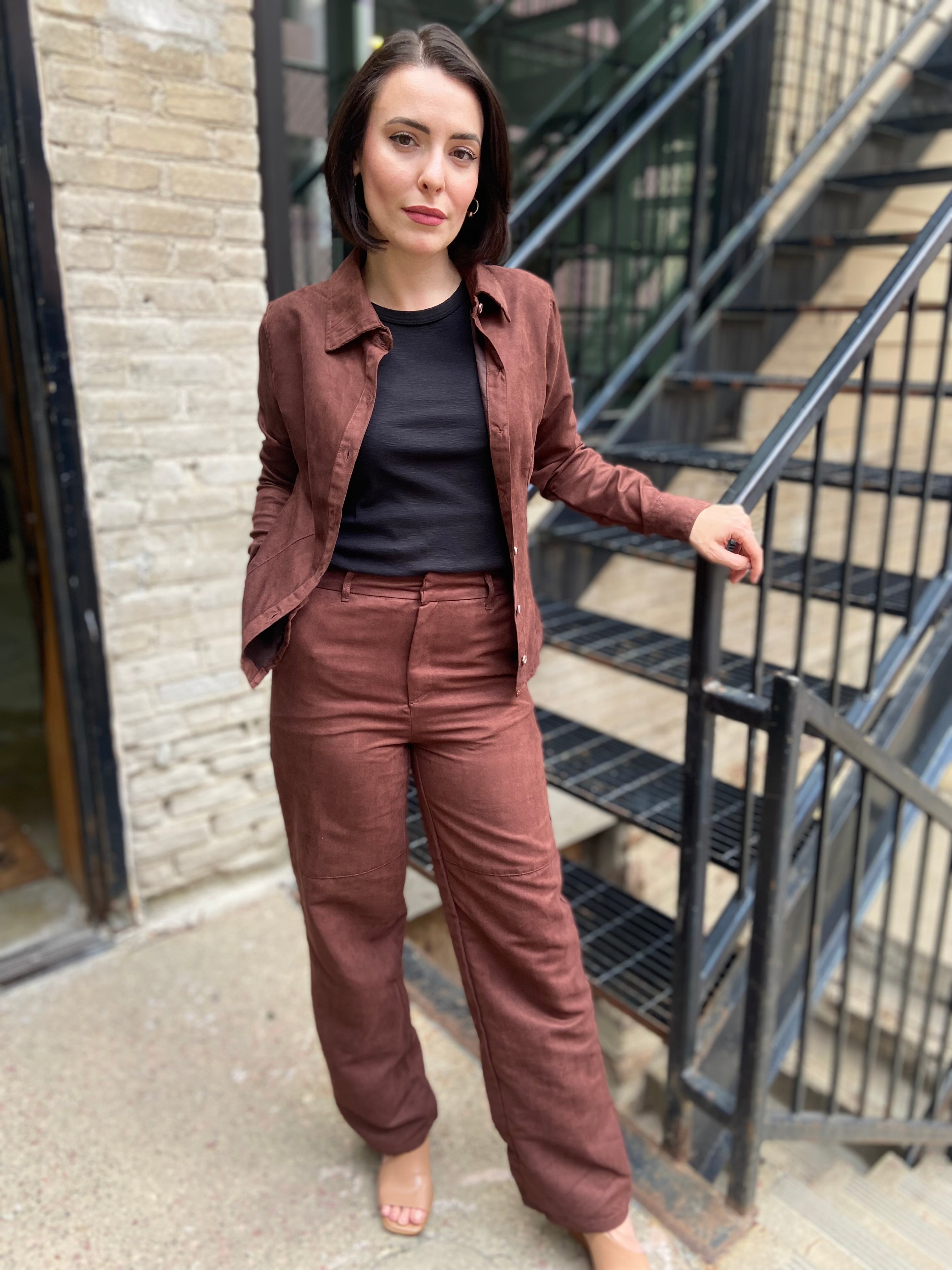Annie Dark Brown Suede Straight Leg Pants